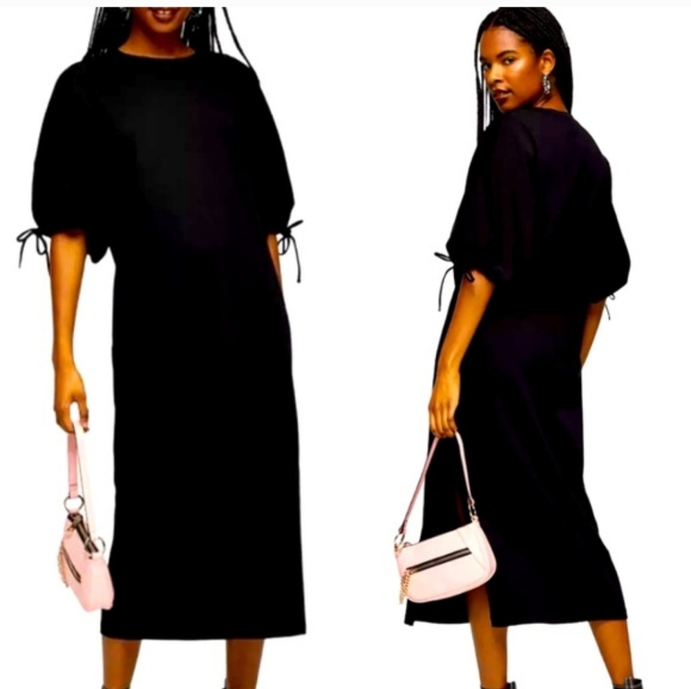 Topshop Oversize Midi Dress With Puff Sleeves